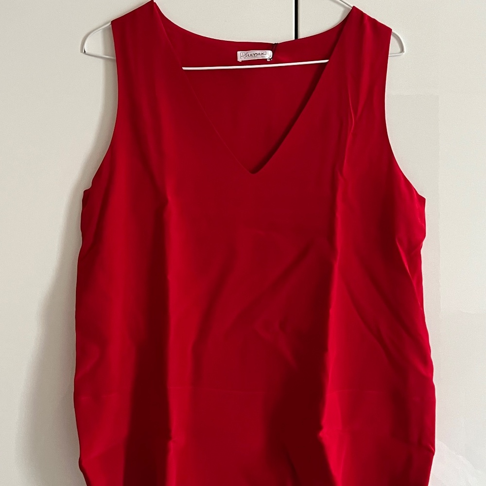 Red silk v neck tank